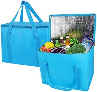 2 Pack extra large Insulated Grocery shopping bag,reusable bag,Pizza,Strudy zipper,Collapsible,tote,cooler,for men women,for instacart,bamko,Durable,Can (Blue,2)