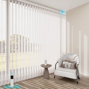 Blindify Motorized Sheer Vertical Blinds with Remote, Light Filtering Vertical Blind Sliding Door Blinds Remote Control Blinds for Sliding Glass Door Customize(Embossed Off-White)