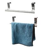 Over The Door Towel Rack, Kitchen Hand Towel Holder, Cabinet Door Towel Bar, Dish Towel Rack for Cabinet, Over Cabinet Towel Hanger for Kitchen Bathroom Cupboard, 2Pack (Stainless Steel)