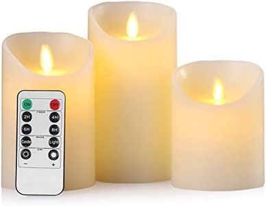 Aku Tonpa Lot de 3 bougies sans flamme à LED électriques en cire véritable avec télécommande et minuterie 24 heures (D : 7,5 x H : 10 x 12,5 x 15 cm)