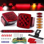 12V Trailer Led Light Kit, 2X Square Led Stop Turn Tail Brake License Plate Running Lights w/ 25ft Wiring Harness/6x Mini Marker Lights/15 11LED Trailer Tail Brake Light Bar/License Plate Bracket