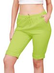 Love My Fashions® Women's 3/4 Plain Italian Shorts Ladies Drawstring Open Ankle Knee-Length Sportswear Stretchy Cotton Jogging Bottoms with Pockets in Sizes Apple Green