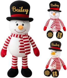 Custom Christmas Plush Snowman Stuffed Animal, 15" Personalized Snowman Doll Toy with Name Date Message, Handmade Xmas Gift for Baby Kids Boys Girls