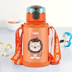 CELLO Kinder Hot & Cold Stainless Steel Kids Water Bottle | Double Wall Vaccum Insulation Flask |One Click Push Button to Open | Ideal for School, Sports, Picnics | 500ml, Orange