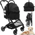 YITAHOME Dog Pram, Pet Stroller, Foldable Dog Pushchair for Medium Dog 15kg, Dog Buggy with Detachable Carrier Storage Basket, Cup Holder, Pet Carrier on 4 Wheels (Black)