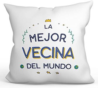 MUGFFINS Cojín 40x40 cm para VECINA Relleno Incluído - En Español - El Mejor del Mundo - Regalo Original y Divertido