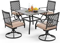 PHI VILLA 5-Piece Outdoor Dining Set, 4 Steel Metal Swivel Patio Chairs & 1 Square Dining Table, Black