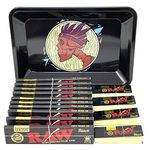 Reds Skull Mini Metal Tray RAW Classic Black King Size Slim [10 Pack + 4 Black Tips] Rolling Papers