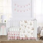 Sweet Jojo Designs Blush Pink, Mint Green and White Boho Watercolor Woodland Deer Floral Baby Girl Crib Bedding Set - 4 Pieces