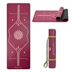 WiseLife Alignment PU Rubber Professional Yoga Mat + Carry Strap (5mm Extra Thick Extra Long Extra Wide Exercise floor mat for Gym, Workout, Fitness, Yoga and Pilates) PURE PU Leather & Natural Rubber (Purple)