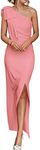 PRETTYGARDEN Women's Summer One Shoulder Long Formal Dresses Sleeveless Ruched Bodycon Wedding Guest Slit Maxi Dress (Nude Pink,Medium)