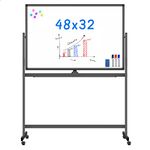 Magnetic Mobile Whiteboard, 48 x 32 inches Double Sided Dry Erase Board Large Rolling Stand White Board Movable Whiteboard Aluminum Frame Classroom Whiteboard on Wheels