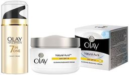 Olay Day Cream Natural White Fairness Moisturiser SPF 24, 50g & Olay Night Cream Total Effects 7 in 1, Anti-Ageing Moisturiser, 50g