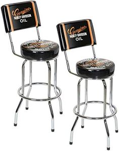 Harley-Davidson Genuine Oil Can Bar Stool w/Backrest HDL-12203 Pack of 2 Stools