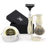 Haryali London Shaving Kit 5 Pc Manual Shaving Set for Men Precision with Style 3 Edge Shaving Razor, Super Badger Shaving Brush,Soap,Bowl,Stand.