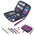 Travel Cable Organizer Bag Waterproof Portable Electronic Accessories Organizer for USB Cable Cord Phone Charger Headset Wire SD Card with 5pcs Cable Ties(Purple)