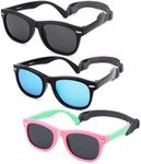 NULOOQ Polarized Baby Sunglasses with Strap - Unbreakable Flexible Infant Sunglasses for Toddlers Age 0-24 Months (Balck/Gray + Black/Blue Mirrored + Pink Green/Gray) - 3 Pack