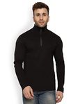 CHKOKKO Men's Winter Wear Cotton Zipper High Neck Full Sleeves Regular Fit T-Shirt Black Size S