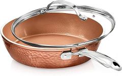 Gotham Steel 12” Nonstick Fry Pan with Lid – Hammered Copper Collection, Premium Aluminum Cookware with Stainless Steel Handles, Induction Plate for Even Heating, Dishwasher & Oven Safe, 12", Copper