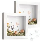 2Pcs 3D Picture Frame 20x20 cm, Deep Picture Frame for Filling with Acrylic Plate, 3 cm Inner Depth, Wooden Shadow Box for Baby Wedding Favours, Photos, Flowers, Tickets, (White, Square)