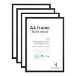 A4 Wood Photo Frame,4 Pack-21x30cm Black Wood Picture Frame,Certificate Frame for Wall Mount or Table Top Display,Set of 4