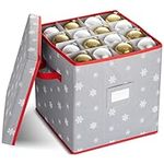 Premium Christmas Bauble Storage Box With Dividers - Snowy Lane Design - 64 Compartment Xmas Ornament Storage Box - Christmas Decorations & Baubles Storage - Tear Proof 600D - 5 Year Warranty