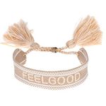 El Regalo 1 PC Knitted Motivational/Love/Friendship Unisex Adjustable Bracelet for Girls/Boys/Men & Women (Feel Good- Badami Cream)