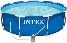 Intex 28202UK 10ft x 30in Above Ground Metal Frame Outdoor Round Swimming Pool with Filter Pump Included, 4,485 liters, Blue, Measures ‎305 x 305 x 76 cm