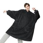Bedsure Wearable Blanket Hoodie Women - Fluffy Fleece Hoodie Blanket for Men, Warm & Cozy Gifts for Women Men Her Mum, Ash Black, XL
