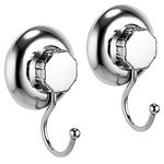 MaxHold No-Drilling/Suction Cup 2 Pack Single Robe Hook - Vaccum System - Stainless Steel Never Rust - for Bathroom & Kitchen