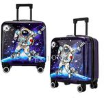 EXILOM Kids Luggage, Hard Shell Toddler Suitcase, Children Rolling Luggage with Wheels, Retractable Handle, Carry On Luggage Set for Boy Girl, Toddler Suitcase for Kid Giraffe Kid Luggage Set (Space)