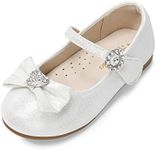 DREAM PAIRS Girls Mary Jane Dress Shoes Heart Rhinestone Front Bow Ballerina Flat for Wedding, Party, Birthday, Christmas Angel-22 White Size 13 Little Kid