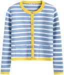 ANRABESS Women Striped Cardigan Sweaters Button Down Cropped Knit Lady Jackets Coat 2024 Fall Outfits Trendy Clothes Light Blue Yellow Small