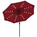 SONGMICS 9 ft Solar Patio Umbrella, 32 LED Lights, Lighted Table Outdoor Umbrella, UPF 50+, 30° Dual-Tilt System, for Garden Balcony Patio Backyard Market, Without Base, Red UGPU11RD