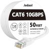 Cat 6 Ethernet Cable 50 ft, Outdoor&Indoor 10Gbps Support Cat8 Cat7 Network, Flat Internet RJ45 LAN Patch Cords, Solid High Speed Computer Wire with Clips for Router, Modem, PS4/5, Xbox, Gaming, White