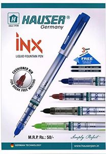 Hauser Inx Liquid Ink Fountain Pen | Cushiones Nib For Break Free Writing | German Technology With 3 Times More Ink | Free 2 Pcs 2XL Ink Cartridges with Each Pack | Blue Ink, Pack Of 8 Fountain Pens