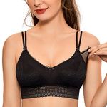 MOMANDA Women's Lace Nursing Bra Cute Bralette Breastfeeding Maternity Bras Padded Wireless Black Large