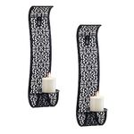 Sziqiqi Vintage Wall Candle Holders Black Candle Sconces Candle Holder for Pillar Candles Metal Wall Mounted Candle Holders Set of 2 Hanging Elegant Wall Sconces for Living Room Bathroom Walls