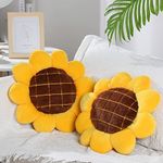 Coume 2 Pieces 3D Sunflower Flower Floor Pillow Seating Cushion Mat Sunflower Throw Pillow Yellow Sunflower Shaped Chair Pads Decorative Plush for Bed Car Couch Chair Sofa Office Girls Gifts (15 Inch)