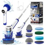 Electric Spin Scrubber, Cordless Shower Scrubber with 6 Replaceable Brush Heads, 2 Adjustable Speeds, and Adjustable Extension Handle, Spin Brush for Cleaning Bathroom Kitchen Floor Tile Tub (Blue)