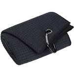 Angju Tri-fold Golf Towel | Premium Microfiber Fabric | Waffle Pattern | Heavy Duty Carabiner Clip