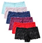 Solavia 6 Pack of Women's Lace Panties, Soft Stretch Cute Boyshort Panties, Sexy Cheeky Underwear