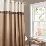 Lush Decor Beige/Ivory Terra Color Block Shower Curtain Fabric Striped Neutral Bathroom Decor, Inch, 72" W x 72" L