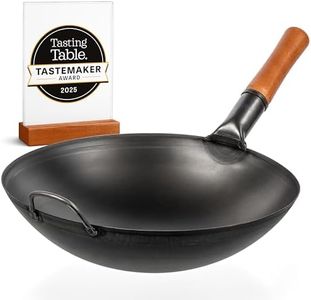 YOSUKATA 36 cm Carbon Steel Wok with Round Bottom – Pre-Seasoned Pow Wok for Stir Fry – Traditional Chinese Japanese Black Steel Pan – Outdoor Cookware for Gas Stovetops, Open Fire, BBQ Camping