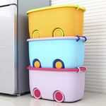 STAR WORK Glass 25 Liters/Toy Storage Boc Large Size/Toy Storage Organiser/Toy Basket Storage For Kids/Toy Basket Storage Box For Kids Big Size(Pack Of 4 / Stackable/Wheels/Locking Lid&Handle)pink