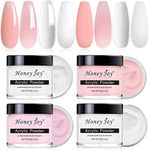 Acrylic Powder Set,4 Colors Clear,French White,Nude Pink,Pink Professional Polymer Colored Acrylic Nail Powder for Nail Extension 3D Carving (HJ-NAP024-C-W-N-P-28g-UK)