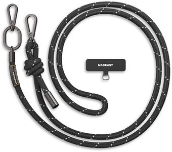 MAGEASY Universal Cell Phone Lanyard - Anti-Theft Thick Rope Crossbody Phone Strap for iPhone 16 Pro Max & Most Smartphones, for Men & Women | 8.3mm Reflect Black