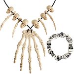 Jadive Halloween Skull Necklace and Bones Bracelet Halloween Costume Accessories Skeleton Cross Bones Necklace for Fancy Dress Accessory Props Women Men Charm Cosplay Party