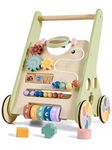 Paisure Baby Push Walker for Babies 10+ Months, Wooden Baby Walker Push Toy, Montessori Activity Walker with Wheels, Walking Toys for 1 Year Old Girl Boy Activity Center, Sit to Stand Walker