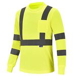 hi vis long sleeve t shirt Hi vis Work Reflective Safety Long Sleeve Polo t-Shirt EN20471 Class3 (L, Yellow)